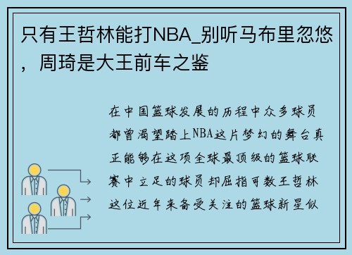 只有王哲林能打NBA_别听马布里忽悠，周琦是大王前车之鉴